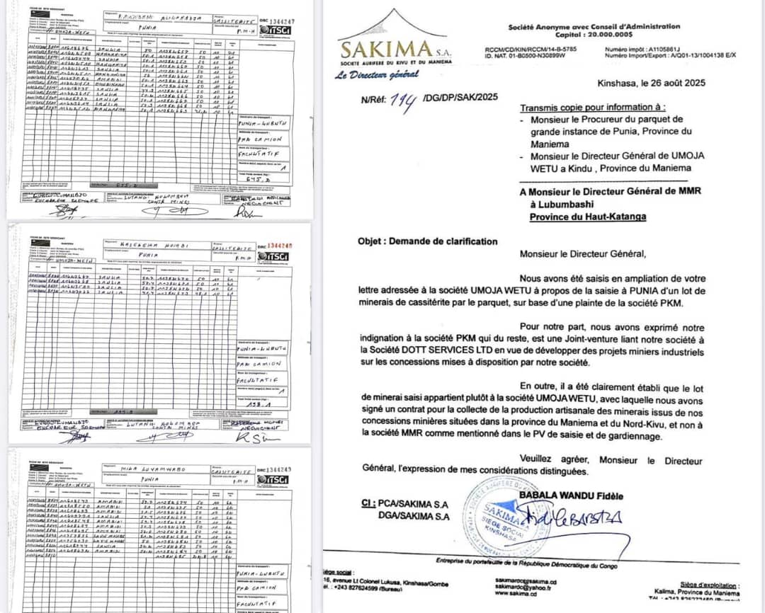 DENONCEE MALICIEUSEMENT DANS UNE FRAUDE IMAGINAIRE DANS LE MANIEMA PAR SES CONCURRENTS, L’ENTREPRISE LUSHOISE MMR LAVEE PAR DES FAITS ET DOCUMENTS OFFICIELS DONT CEUX DE L’ITSCI A PUNIA.